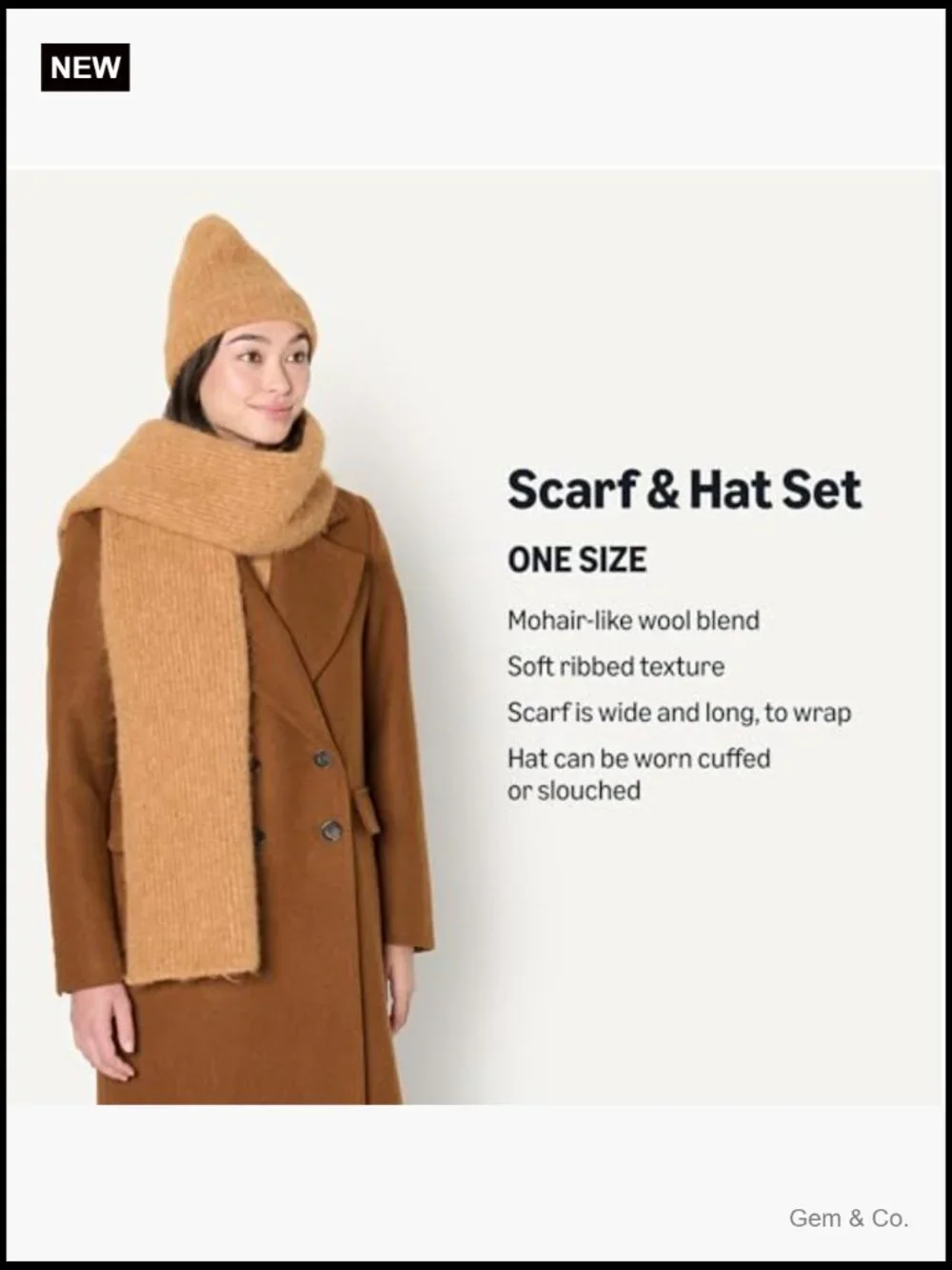 Faux Mohair Scarf & Hat Set, Beanie & Wrap, Unisex Winter Accessory